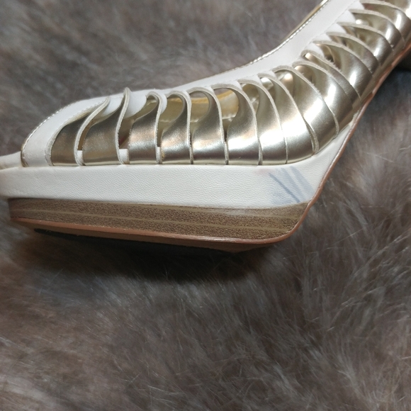 Spring • 5" Platfrom Heels Pump Open Toe White Gold Twist Heels Pumps Womens 10 - Picture 5 of 5